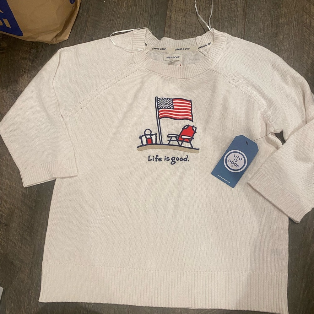 NWT Life is Good Cream American Flag Sweater
